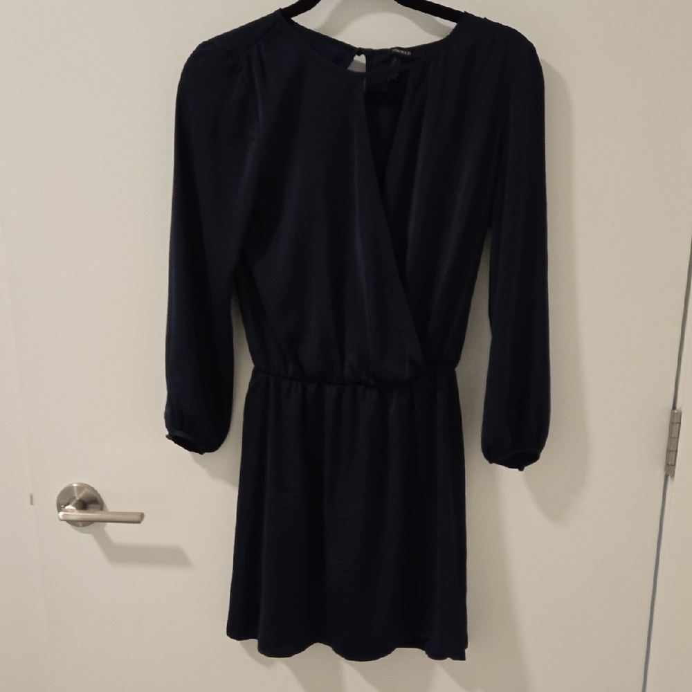 Forever 21 Navy Blue Long Sleeve V-Neck / Keyhole Back Dress - size: Small